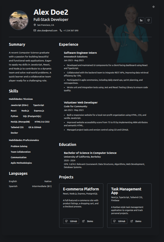 Plantilla de CV profesional moderna - Ejemplo de currículum online creado con Perfil Pro